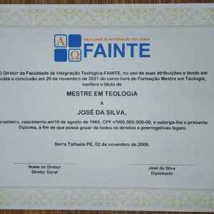 Certificado de Mestrado em Teologia