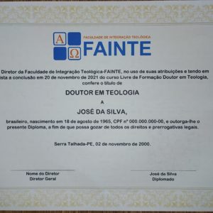 Certificado de Doutorado em Teologia